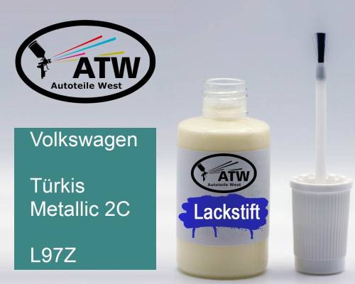 Volkswagen, Türkis Metallic 2C, L97Z: 20ml Lackstift, von ATW Autoteile West.